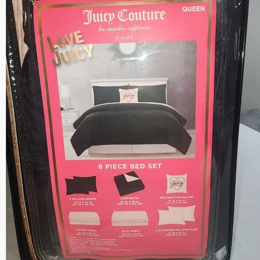 Juicy Couture Black & Blush 8pc Bedding Set -Queen